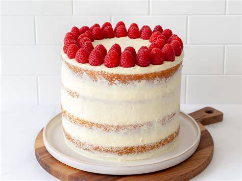 Laagjestaart met vanillecake en frambozen